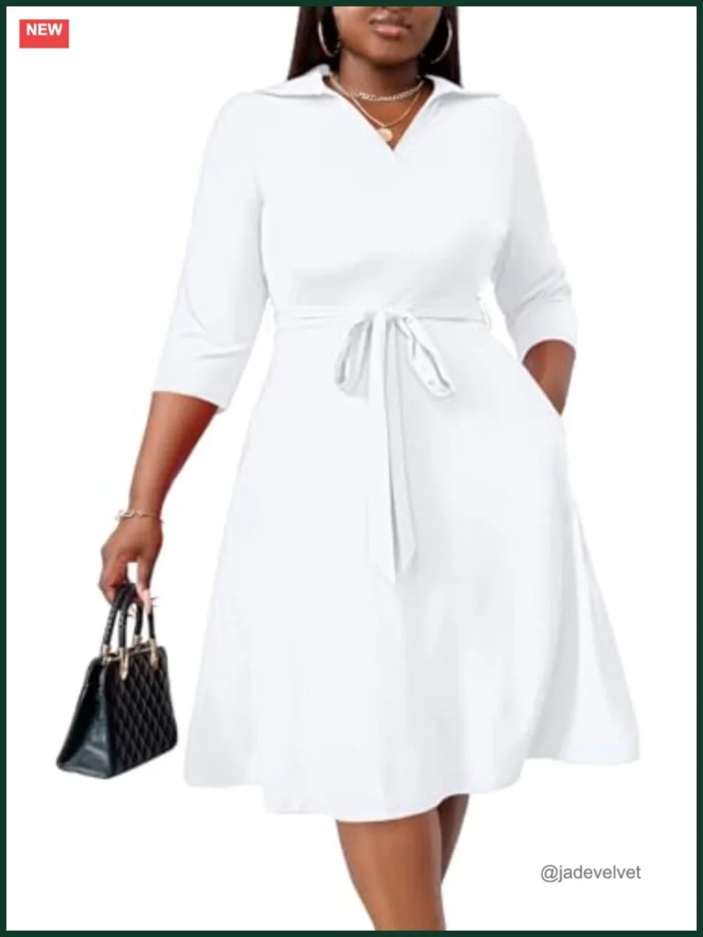 Plus Size Midi Dress Fit and Flare with Pockets Belt Cocktail